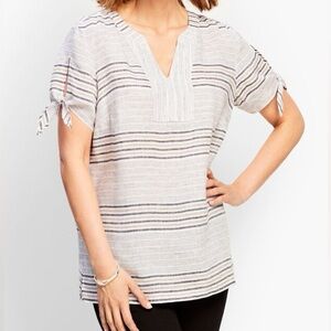Talbots Reef Stripe Linen Tie-Sleeve Shirt Size 2X